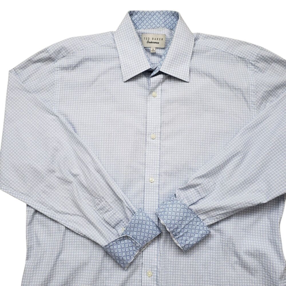 Ted Baker Endurance Dress Shirt Mens 16 34/35 Geometric Flip Cuff Long Sleeve
